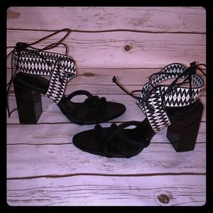 Zara lace up black block heels